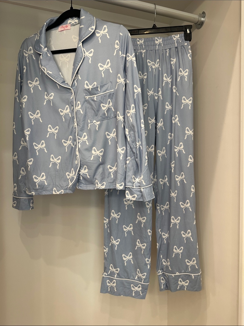 Pink Lily xs blue with bow design pajamas.  Like new